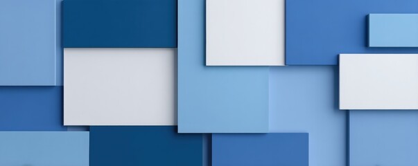 Breaking News Banner, Abstract blue and white geometric wall panels arrangement.