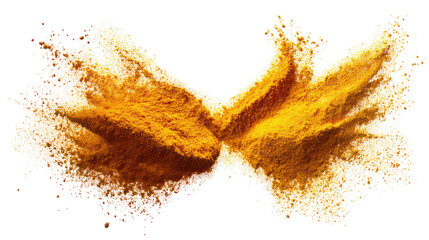 Explosion of orange powder isolated on transparent background