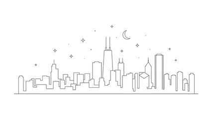 City Skyline Illustration: A minimalist line illustration of a city skyline under a starry night sky, capturing the urban landscape's essence with simple elegance.