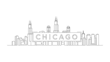 Chicago Skyline Outline: A minimalist line drawing captures the essence of the iconic Chicago skyline, with its recognizable buildings and architectural landmarks.