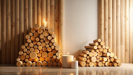 Warmth and Serenity  Wooden Log Arrangements with Glowing Candles create a cozy and inviting ambiance