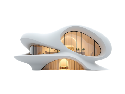 Modern architectural design with curved shapes and large windows