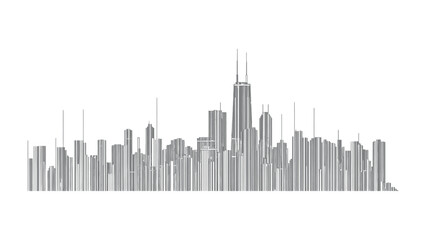 Fototapeta premium Urban Silhouette: A minimalist, high-angle view captures a sleek city skyline, showcasing modern architecture and a sense of upward movement.