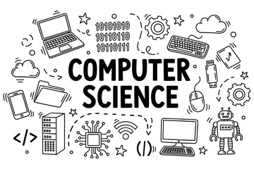 Computer science symbols and icons: technology, coding, innovation, digital, connection