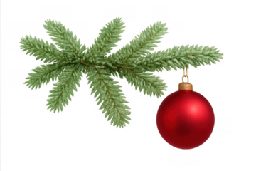 Christmas fir branch with red bauble ornament decorating holiday season, creating festive greeting card design