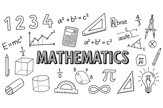Hand-drawn mathematics doodles including formulas and geometric shapes