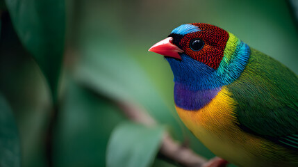 Stunning Gouldian Finch portrait showcasing vibrant plumage and striking detail, perfect for nature lovers and exotic bird enthusiasts looking for beauty