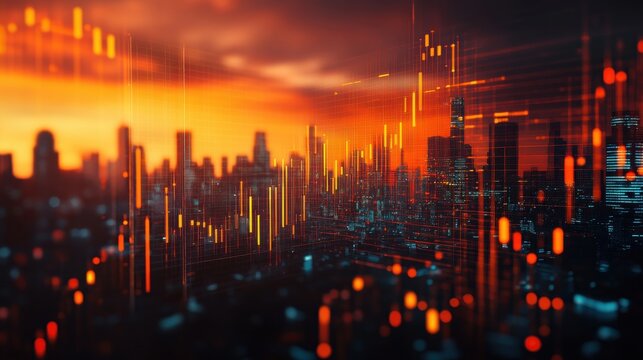 Glowing trading hub kanjodnok urban city skyline digital art nighttime view abstract concept