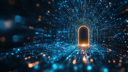 Neural circuit patterns unlocking kanjodnok keyhole doorway digital realm gigapixel art surreal environment abstract concept