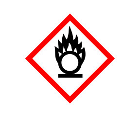 This is a GHS symbol indicating oxidizing substances icon. Hazard sign oxidizing gas with red rhombus frame vector design and illustration.

