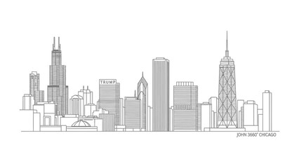 Naklejka premium Chicago Skyline: An elegant sketch captures the iconic skyline of a vibrant metropolis, showcasing a unique architectural tapestry. 