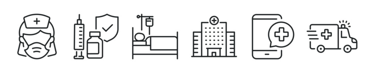 Hospital thin line icon set. Web minimal editable stroke icons