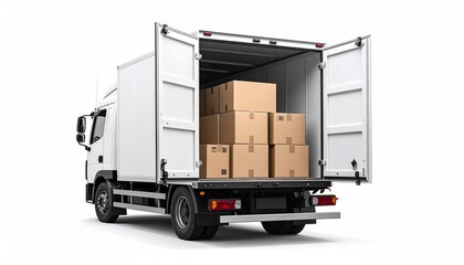 Delivery truck loaded with moving boxes ready for transportation and logistics services