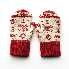 pair of knitted wool gloves with nordic patterns