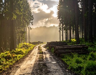 Sunlit Path Through the Forest - A Serene Landscape.