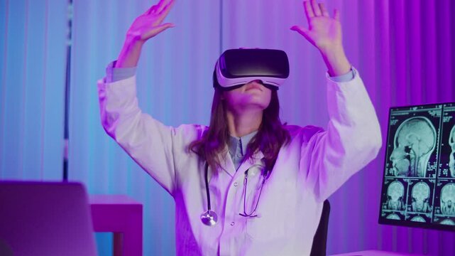 Medical Specialist Analyzing Brain Scans With AI and Big Data Tools. Concept of Smart Healthcare, Predictive Diagnostics, and Advanced Medical Technology for Neurological Research.