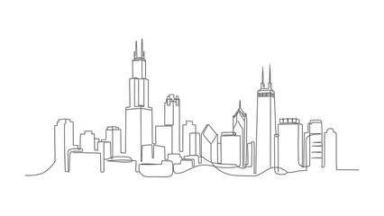 City Skyline Silhouette: Capturing the majestic skyline with a minimalist linear design, evokes a sense of urban grandeur.
