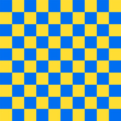 Geometric seamless checkerboard background pattern, blue and yellow cell design.