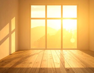 Sunlit Room - A Minimalist Interior with Warm Light and Wooden Floor.