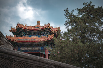 Ancient Chinese building close up from Beijing's Summer Palace, China, showcasing intricate...