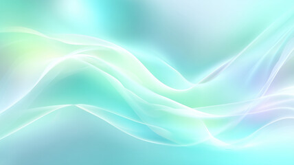 Obraz premium 緑と青の抽象的な光の波（医療・科学・テクノロジー向け背景）
