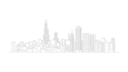 Naklejka premium Urban Silhouette: An elegant minimalist depiction of an urban landscape, showcasing a city's architectural forms in a simple and abstract manner.