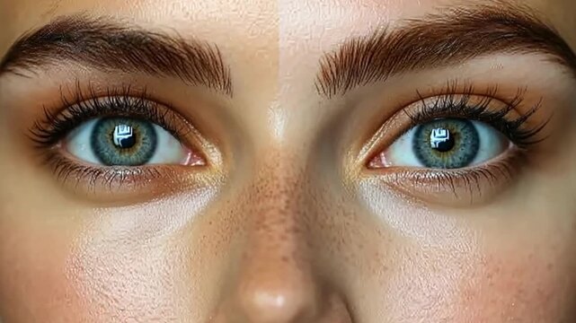 Stunning transformation of beauty with perfect brows and captivating eyes captured in close-up