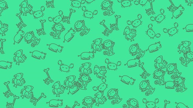 Green backdrop featuring various zoo animals illustrated. Ideal for educational materials, childrens books, and wildlifethemed designs.