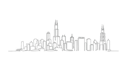 Fototapeta premium Urban Skyline Silhouette: A minimalist monochrome sketch showcases the sleek outline of a modern city skyline. Featuring elegant lines.