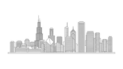 Fototapeta premium Skyline Silhouette: A minimalistic portrayal of a city skyline, capturing the architectural silhouettes of its iconic buildings and skyscrapers against the horizon. 