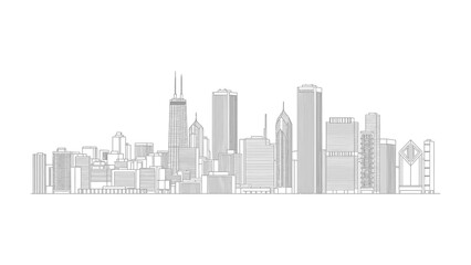 Naklejka premium Cityscape silhouette: A stylized skyline of a modern city in a monochrome, showcasing the architectural diversity of its buildings.