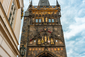Magnificent Gothic Old Town Bridge Tower Detail View.