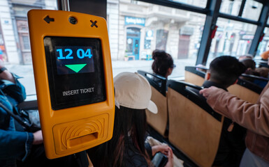 Ticket Validation Machine Inside European Public Transport.