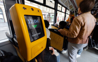 Ticket Validation Machine Inside European Public Transport.
