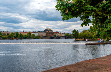National Theatre and Vltava River Weir, Prague.
