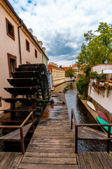 Historic Water Mill Wheel on Prague Devil's Canal.