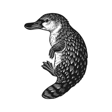 Platypus. Black white vector illustration.