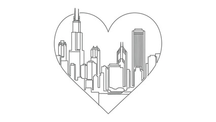City Skyline Love: The iconic city skyline, elegantly captured within a heart shape, symbolizes the city's unique charm, a testament to urban romance.