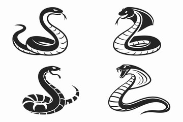 Fototapeta premium Eight minimalist flat snake icons in black and yellow