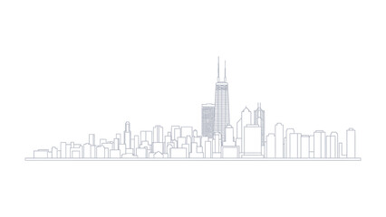Obraz premium Urban Silhouette: Minimalist cityscape illustration, capturing the essence of city's architecture and design with clean lines and shapes. 