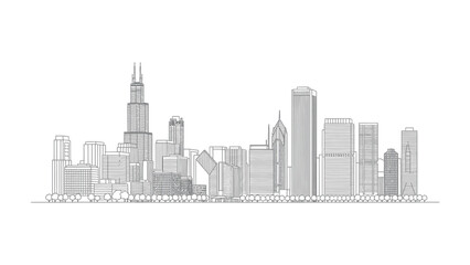 Fototapeta premium Urban Silhouette: A minimalist, elegant line drawing showcases a cityscape, emphasizing geometric forms and conveying the essence of urban architecture.