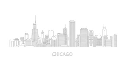 Naklejka premium Chicago Skyline Sketch: A minimalist, artistic line drawing of the iconic Chicago skyline, with skyscrapers and architectural details subtly rendered.