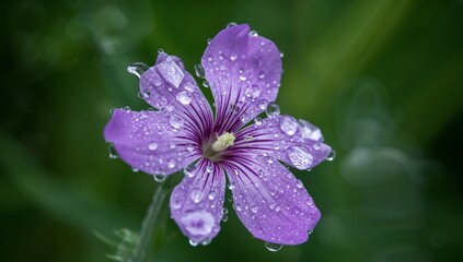 Delicate Bloom. A FivePetaled Flower Adorned with Sparkling Water Droplets, in Soft Focus.