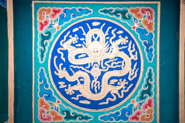 A close-up view of the building details in the ancient Summer Palace, Beijing, China. Intricate design elements are featured.