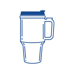 Blue outline of a travel mug with lid on white background drink beverage