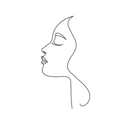 Woman profile with long hair. Portrait female beauty concept. Continuous line drawing illustration.