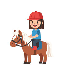 Pony Ride Cute Girl Riding Pony Cartoon Illustration