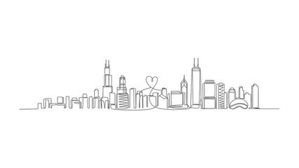 Fototapeta premium Chicago Skyline in Minimalist Outline: A stylized, minimalist depiction of a city's iconic skyline.