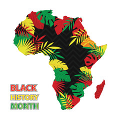 BLACK HISTORY MONTH DESIGN WITH RED YELLOW AND GREEN COLOR AFRICA PLANT NEGATIVE SPACE