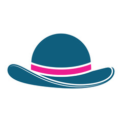 Teal fedora hat with pink band and white trim on white background vector